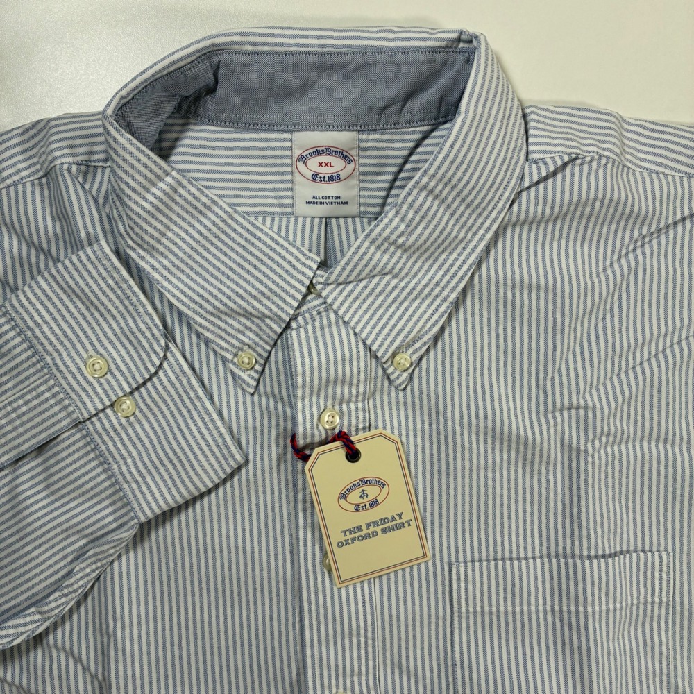 NEW Brooks Brothers Popover Friday Oxford Shirt 2XL Blue White Striped
